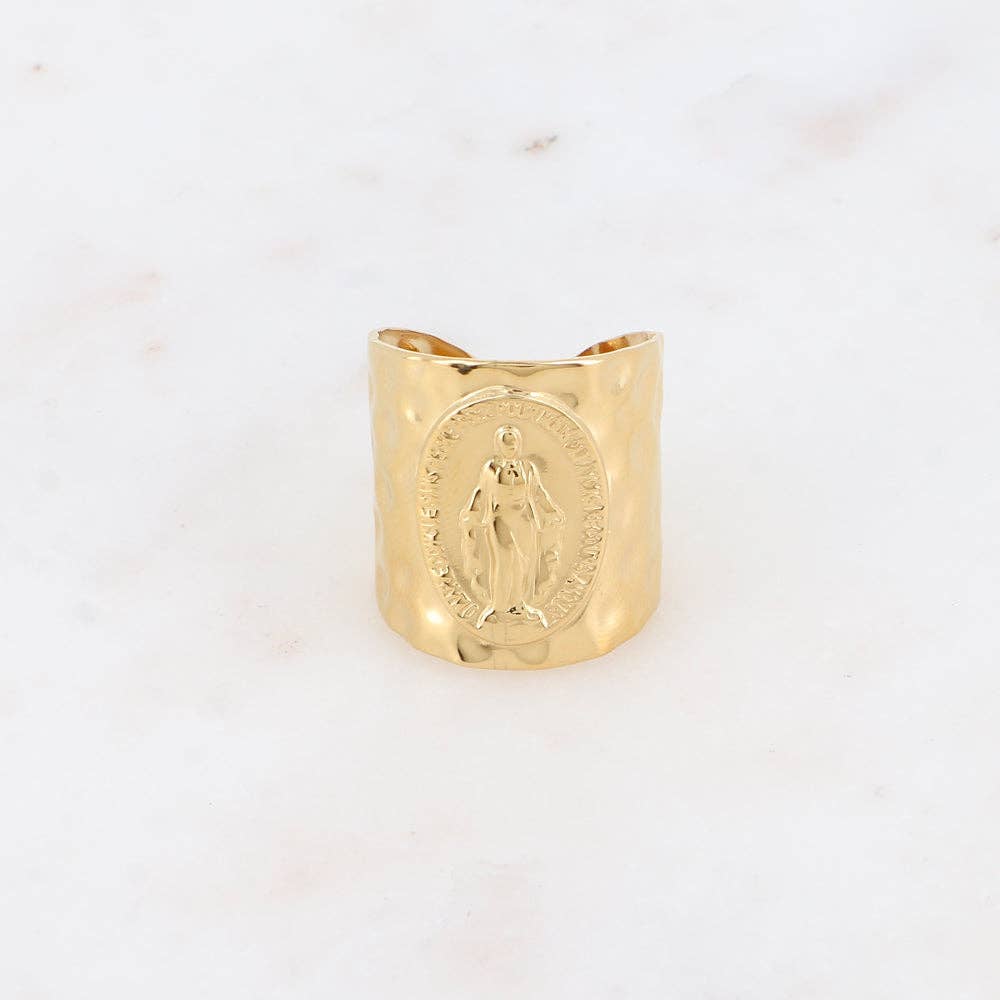 Wide ring - the Madonna with prayer inscription: Gold