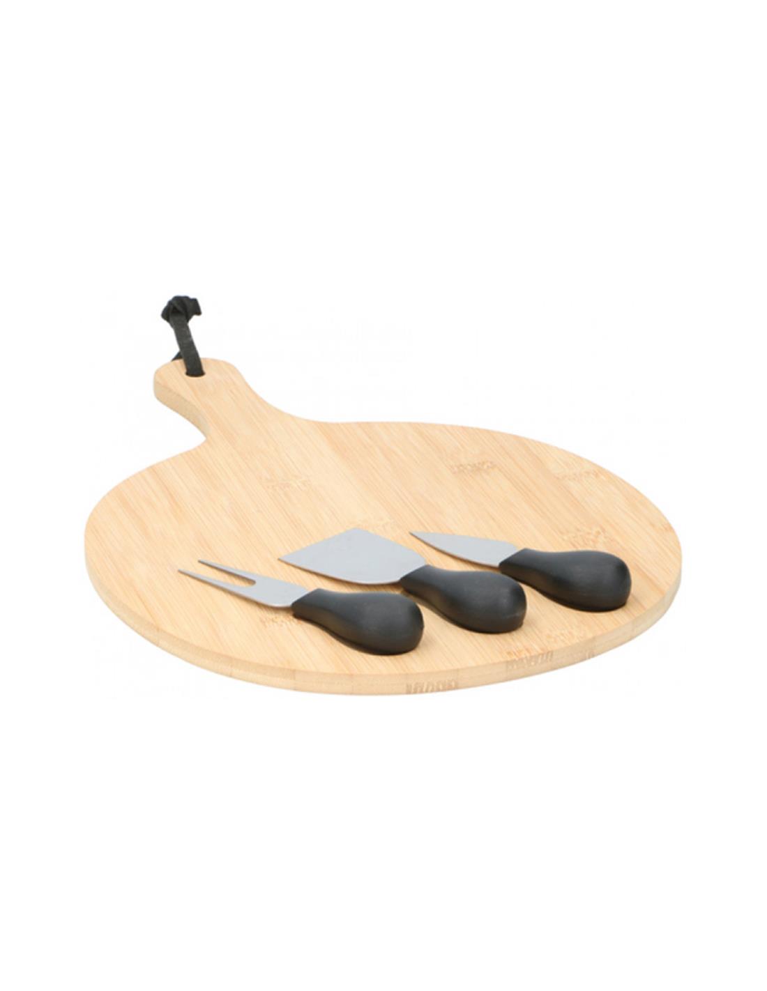 Round Wooden Cheese Board with Knives