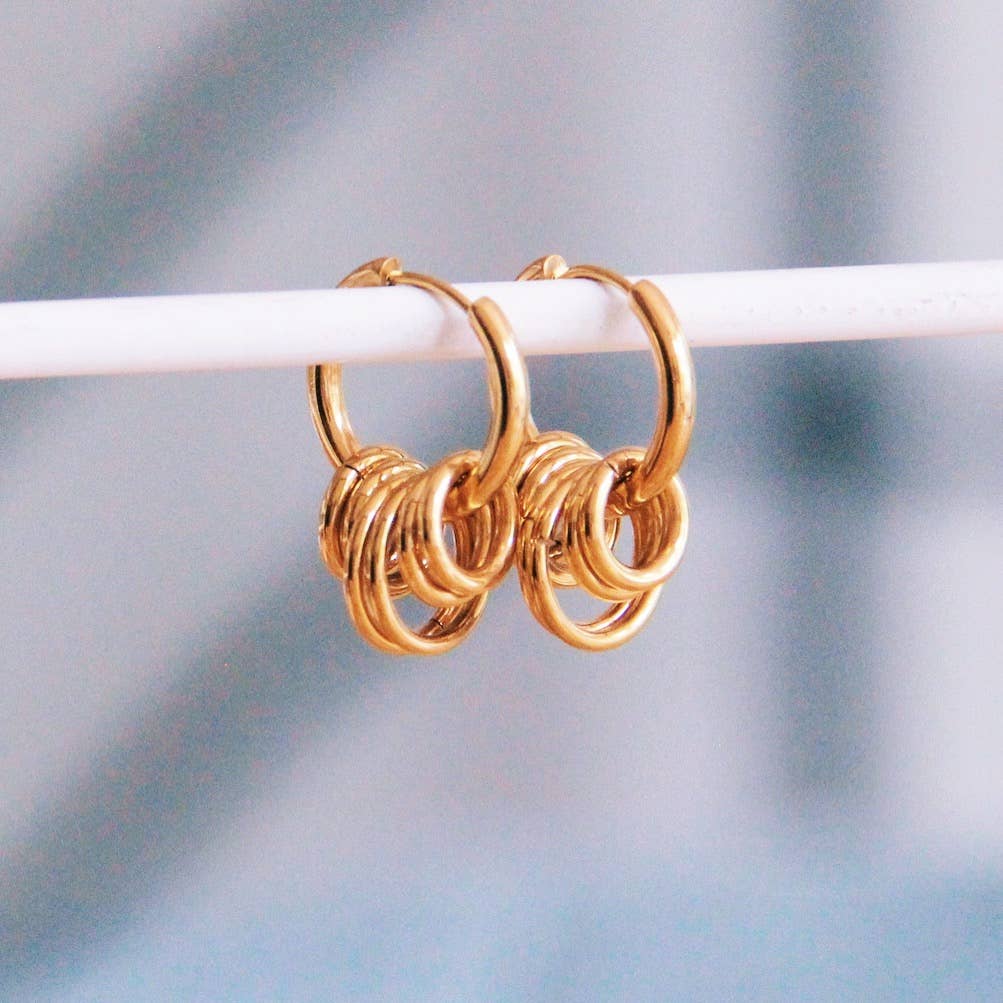 Stainless steel earring with rings - gold