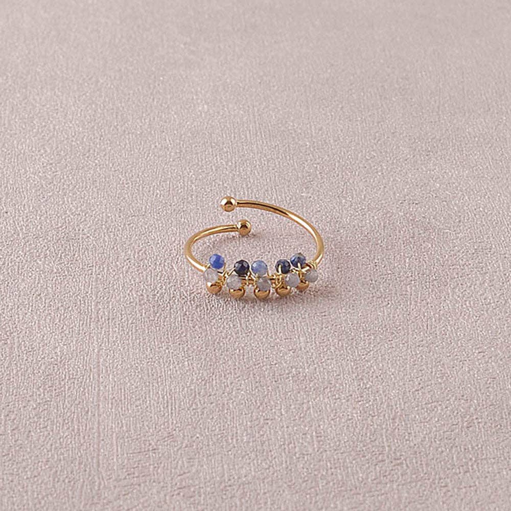 Virel Ring - round natural stones and beads: Gold / Green Agate