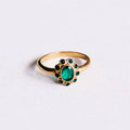 Stainless steel vintage ring with green stones - gold
