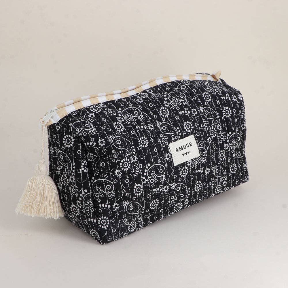 Large pouch with "LOVE" and heart motifs, 100% polyester: Khaki