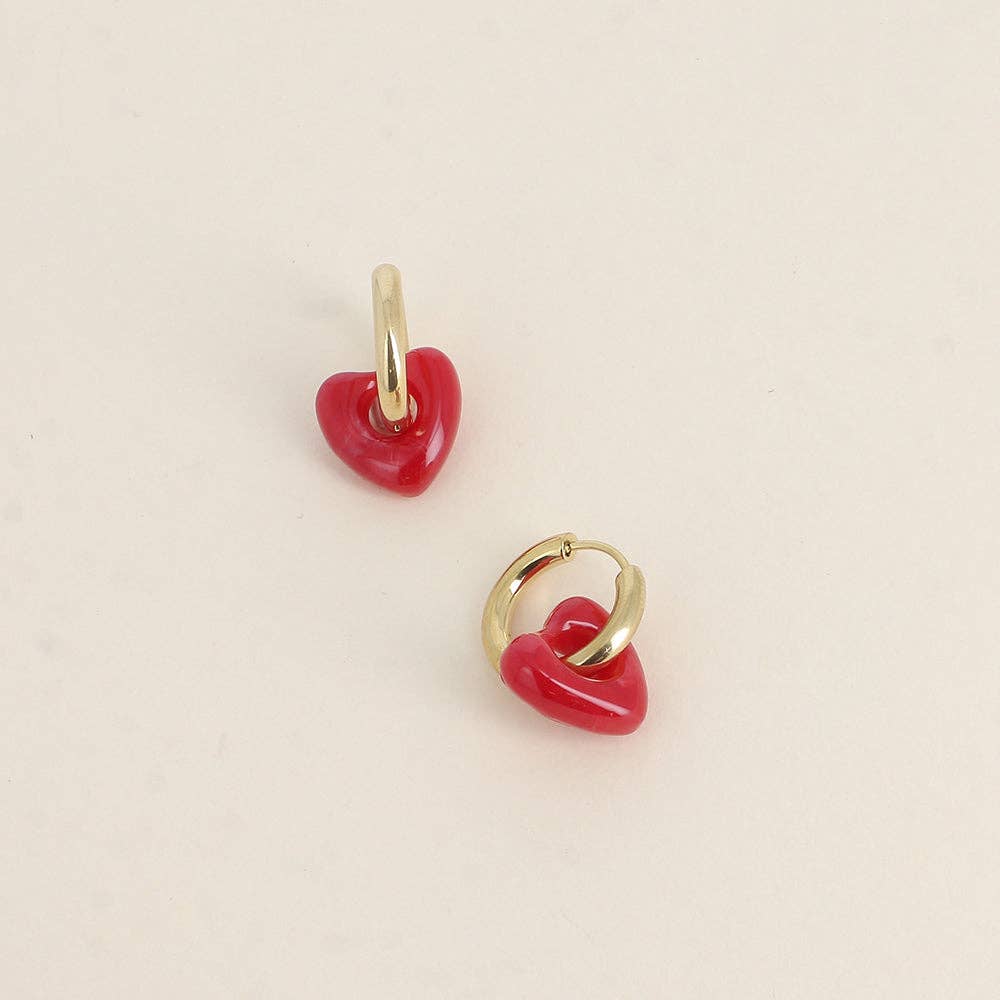 Hoop earrings — resin heart: Gold / Leopard