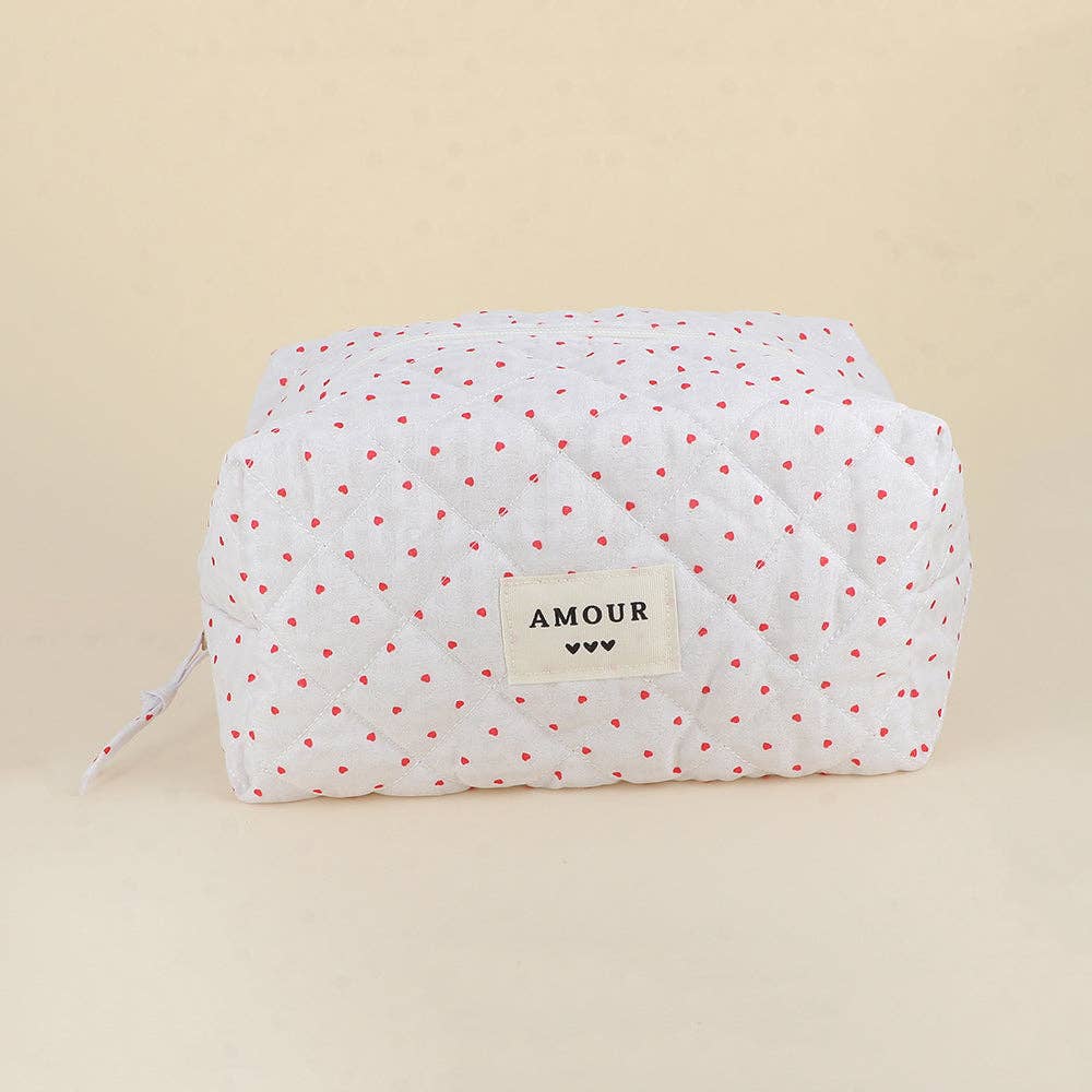 Large pouch - cotton/polyester - 23 x 12 x 14 cm: Coeur Blanc