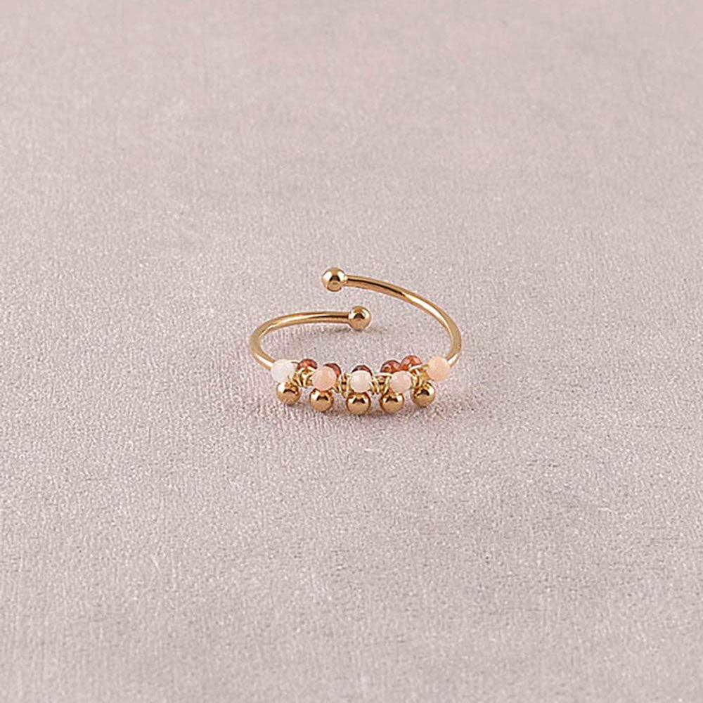 Virel Ring - round natural stones and beads: Gold / Green Agate