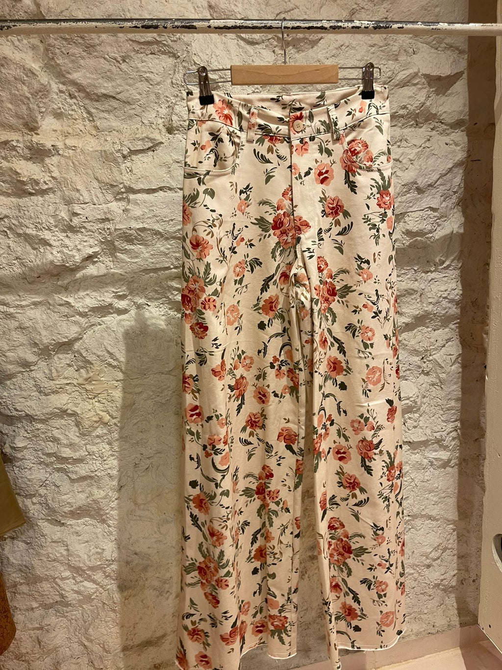 Floral Wide-Leg Denim Pants