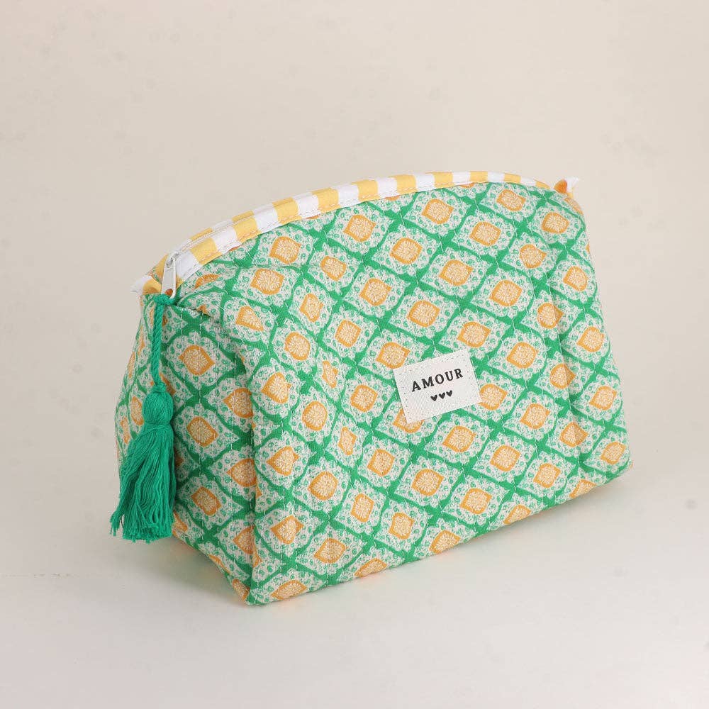 Large pouch with "LOVE" and heart motifs, 100% polyester: Khaki