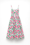 Long Floral Print Dress with Structured Bodice