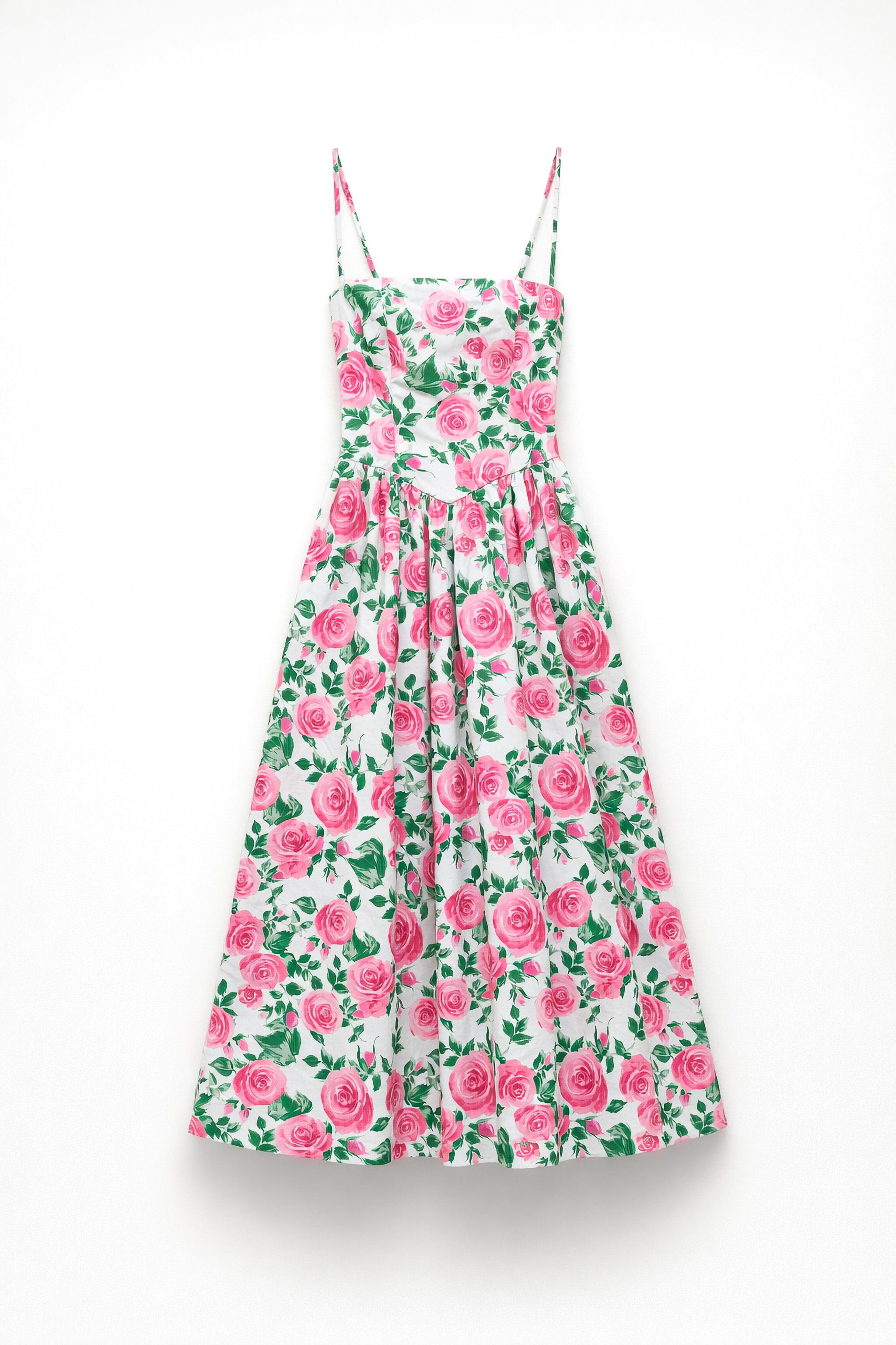 Long Floral Print Dress with Structured Bodice
