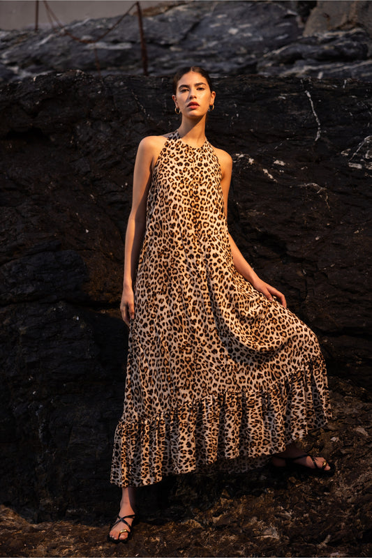 Halter Leopard Maxi Dress