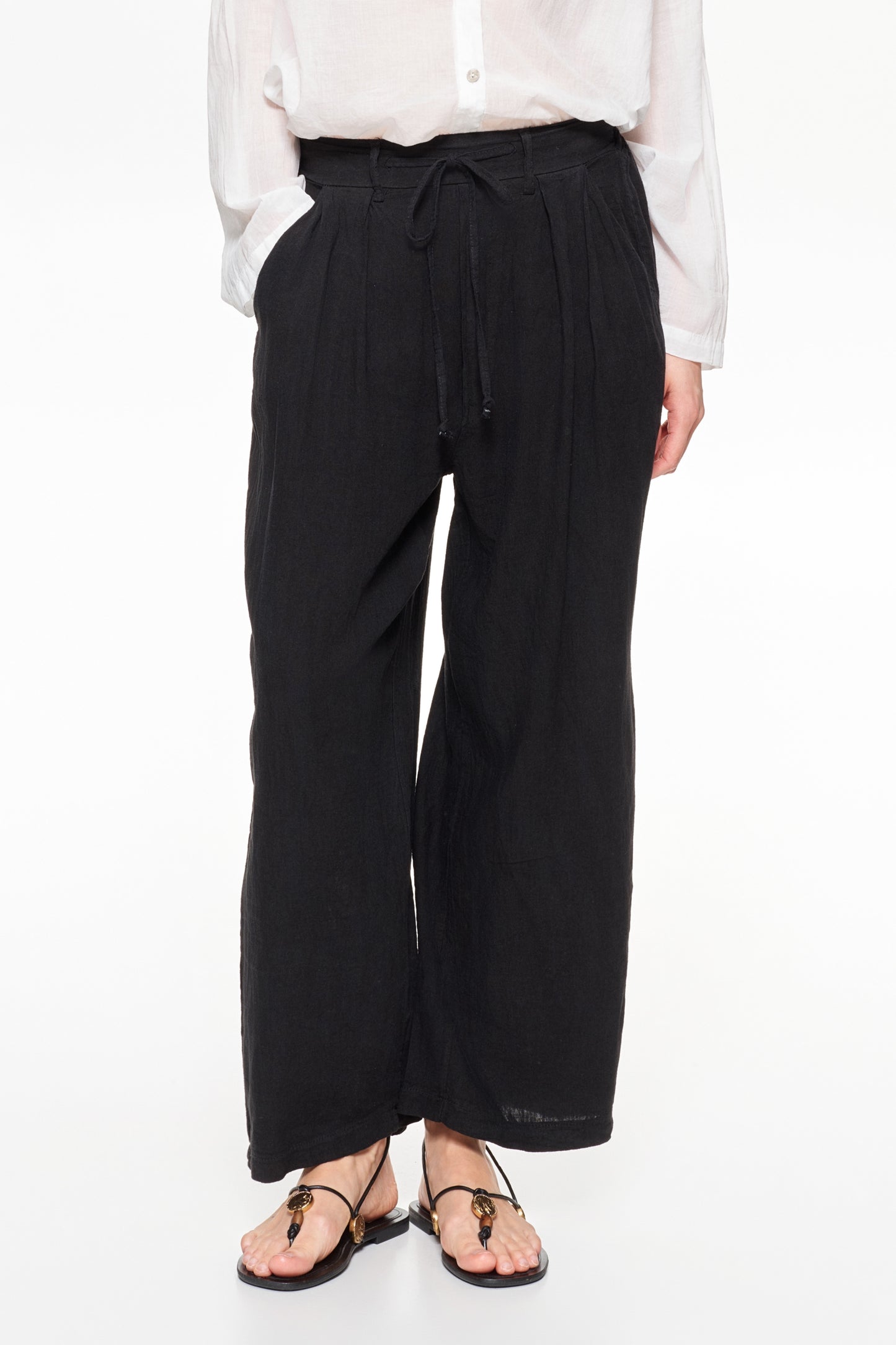 Straight Linen Black Pants