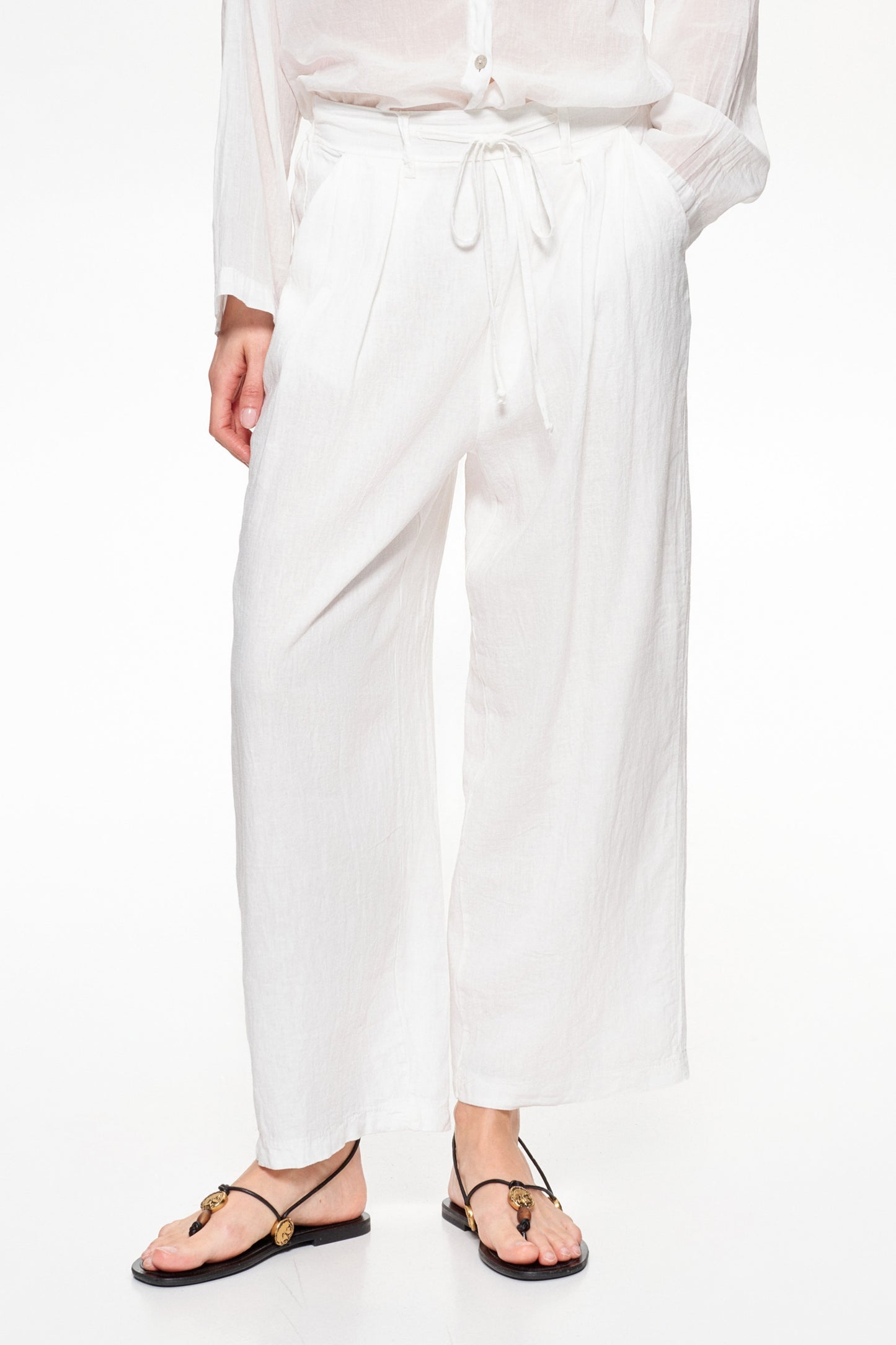 Straight Linen White Pants