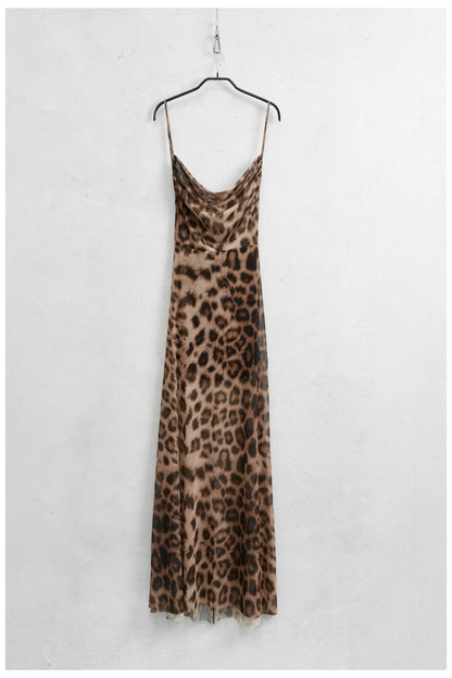 Maxi Animal Print Tulle Open Back Dress (pre-order)