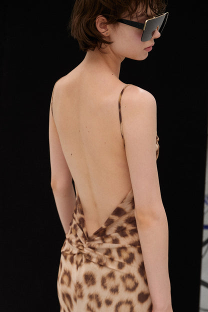 Maxi Animal Print Tulle Open Back Dress (pre-order)