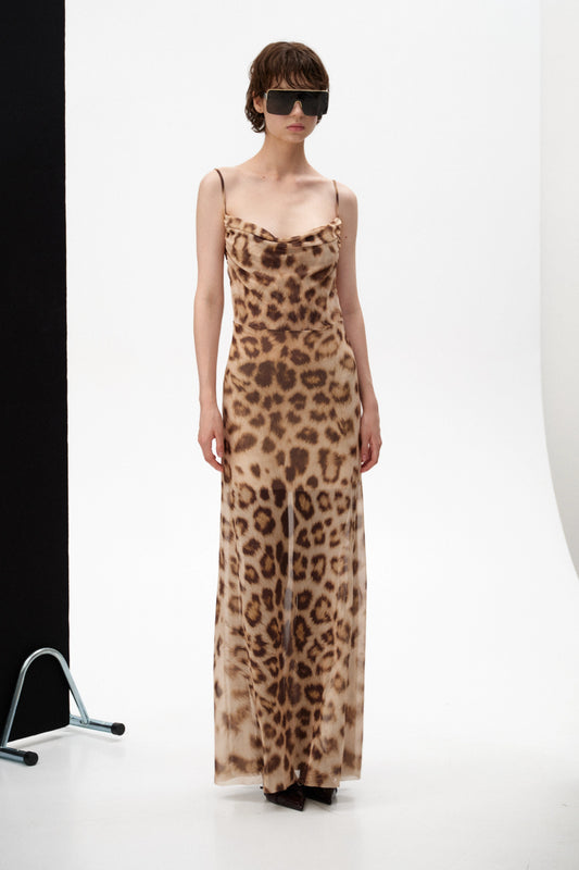 Maxi Animal Print Tulle Open Back Dress (pre-order)