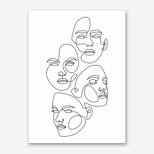 Minimal One Line Faces Poster A3/A4