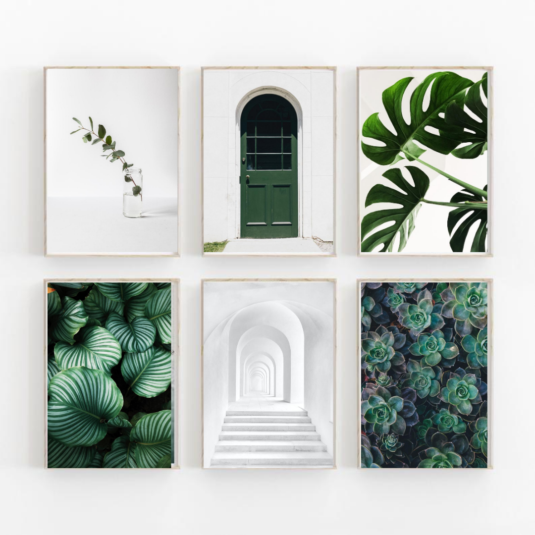 Minimal Green Wall Art Set of 6 Posters